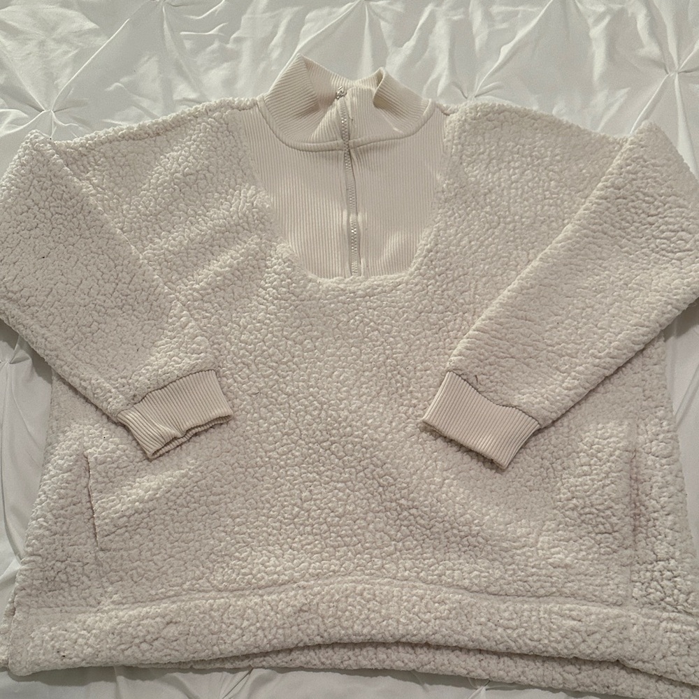 American Eagle Outfitters Cream Teddy Jacket